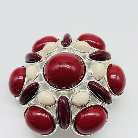 Vintage Red Cabochon Statement Brooch Gold Tone - Picture 2 of 8